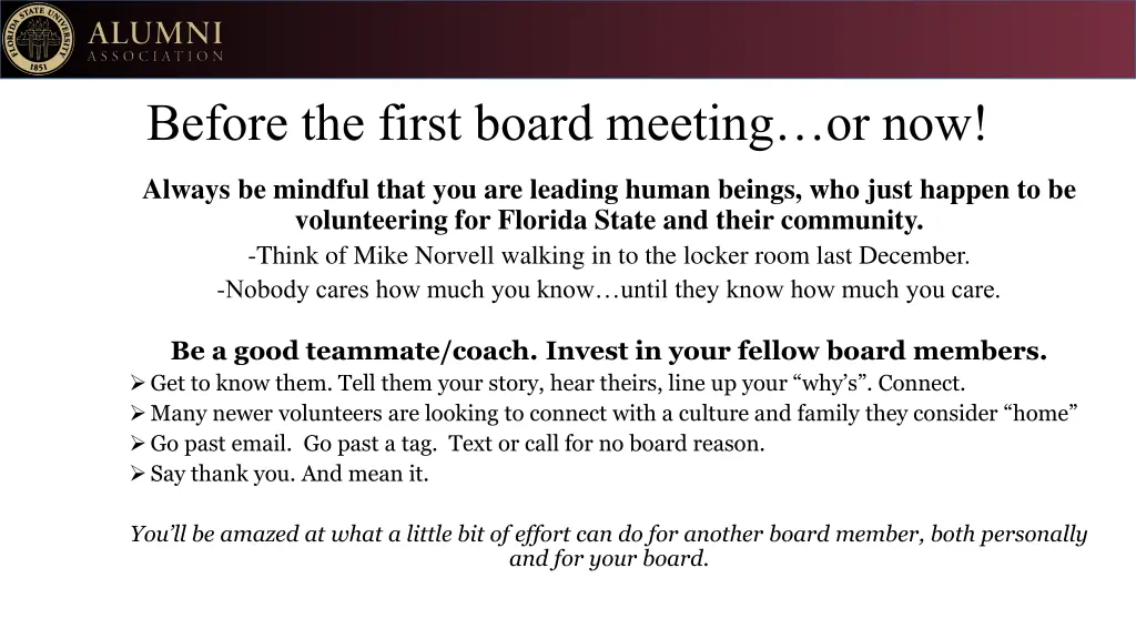 before the first board meeting or now