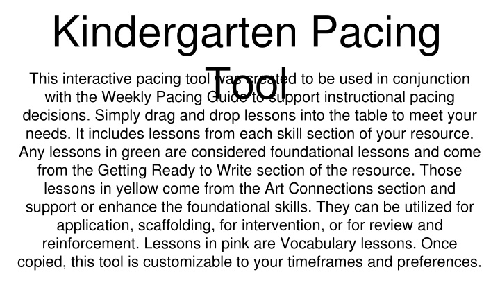 kindergarten pacing tool with the weekly pacing