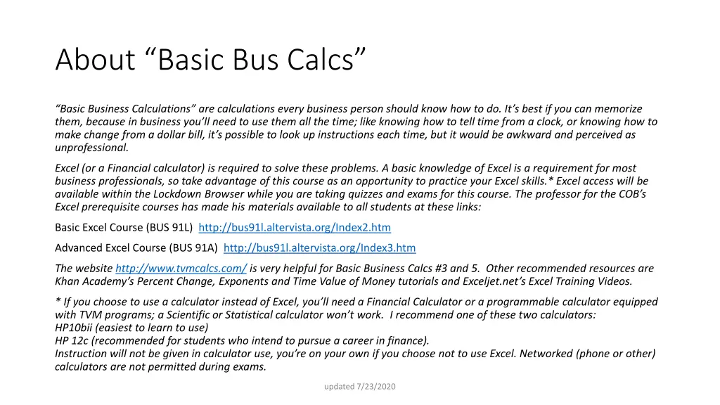 about basic bus calcs