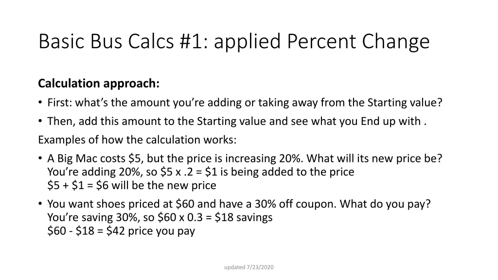 basic bus calcs 1 applied percent change 1