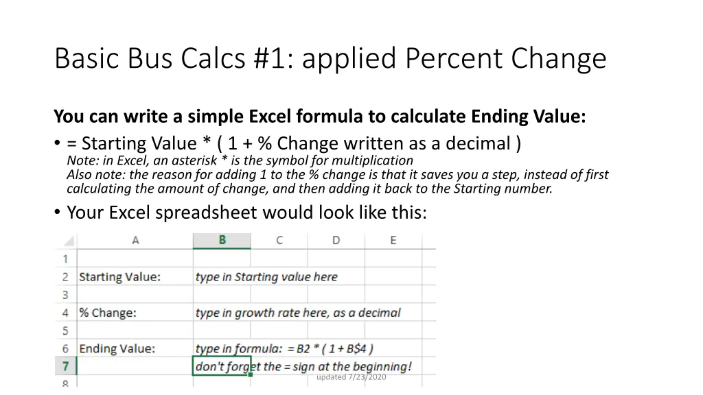 basic bus calcs 1 applied percent change 2