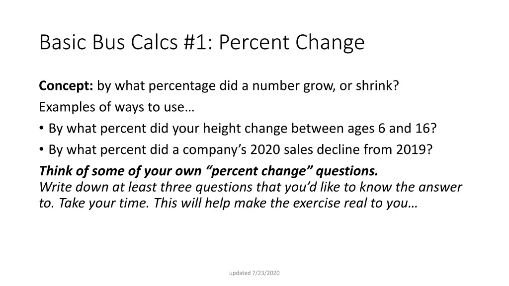 basic bus calcs 1 percent change