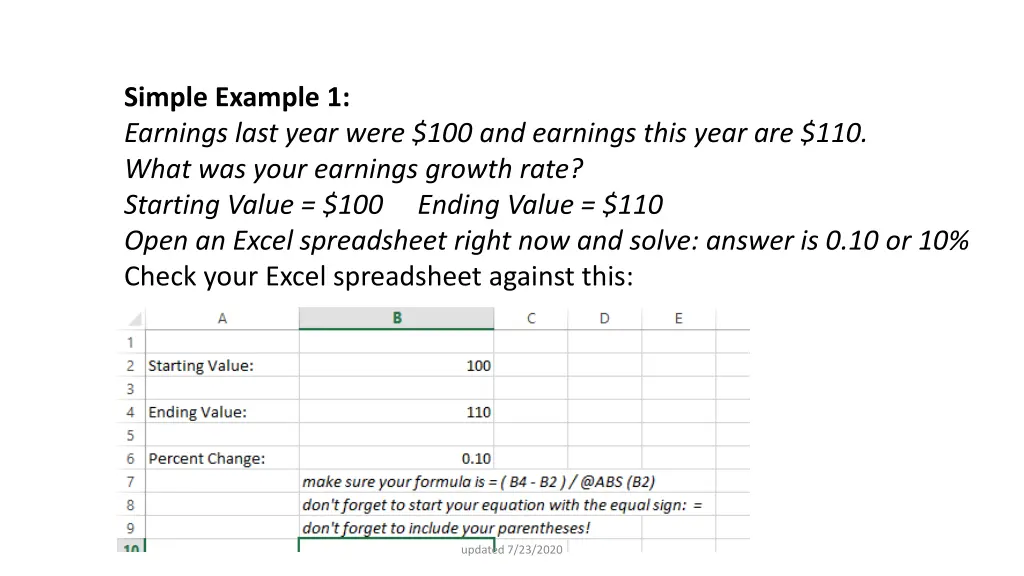simple example 1 earnings last year were