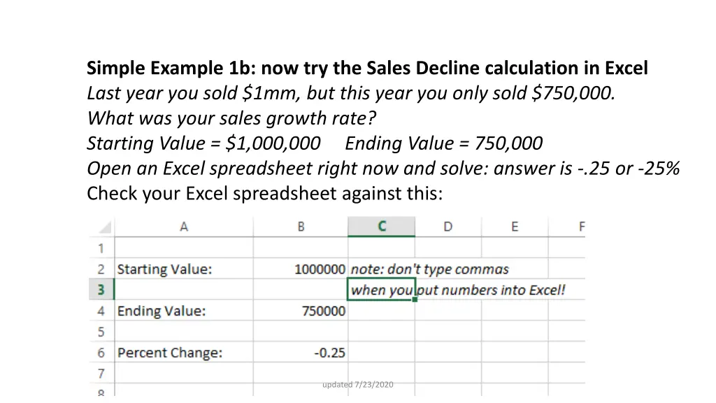 simple example 1b now try the sales decline