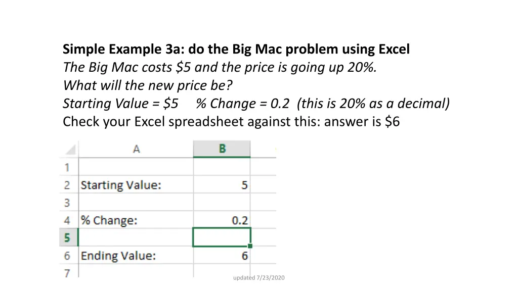 simple example 3a do the big mac problem using