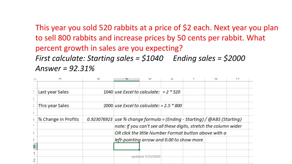 this year you sold 520 rabbits at a price 1