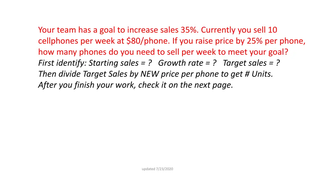 your team has a goal to increase sales 2