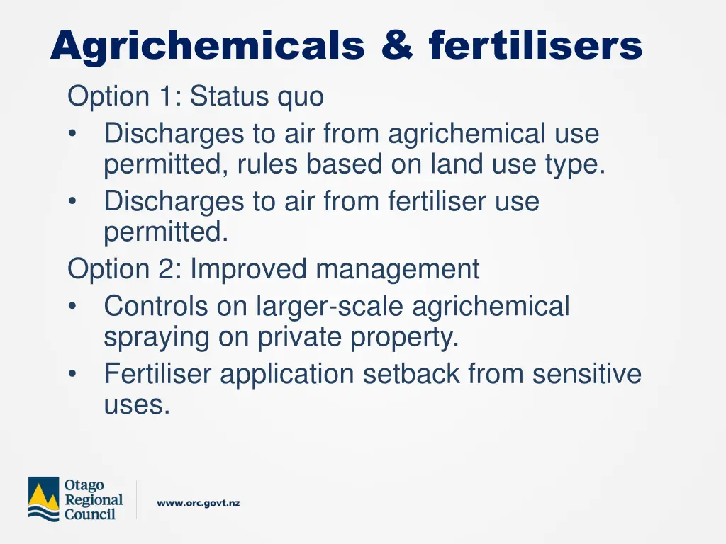 agrichemicals fertilisers option 1 status