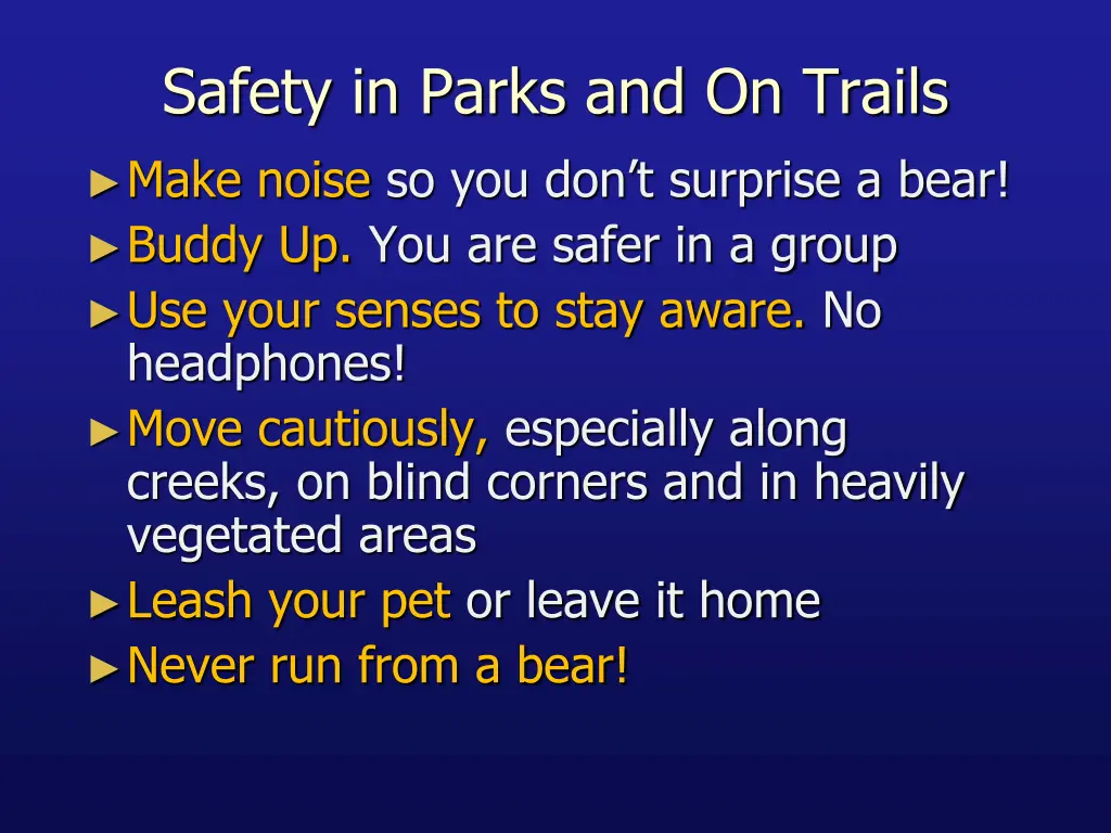safety in parks and on trails