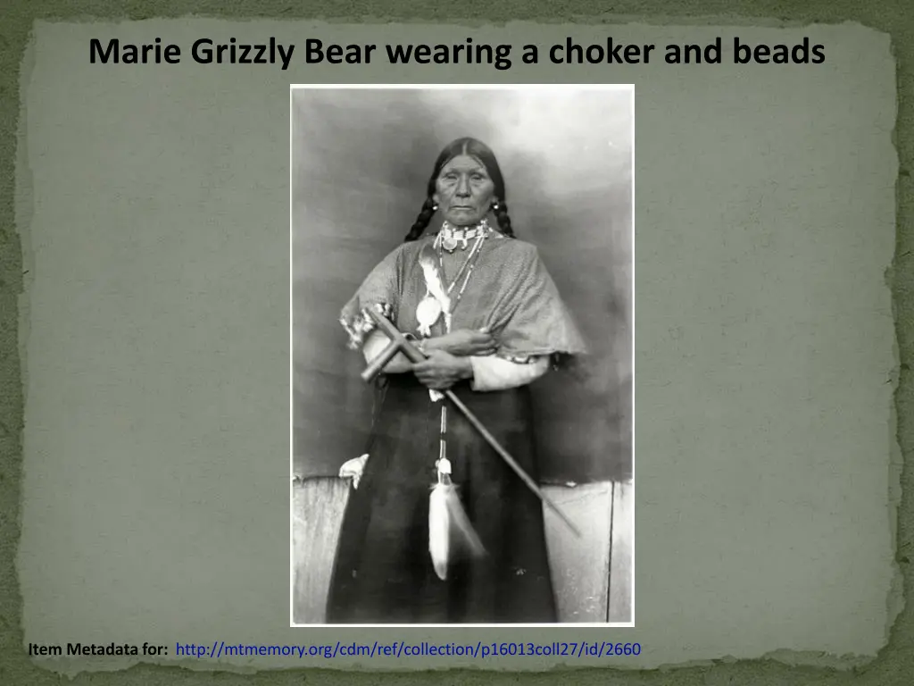marie grizzly bear wearing a choker and beads