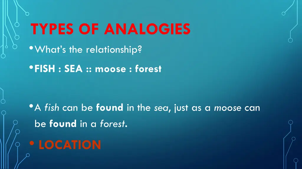 types of analogies what s the relationship fish