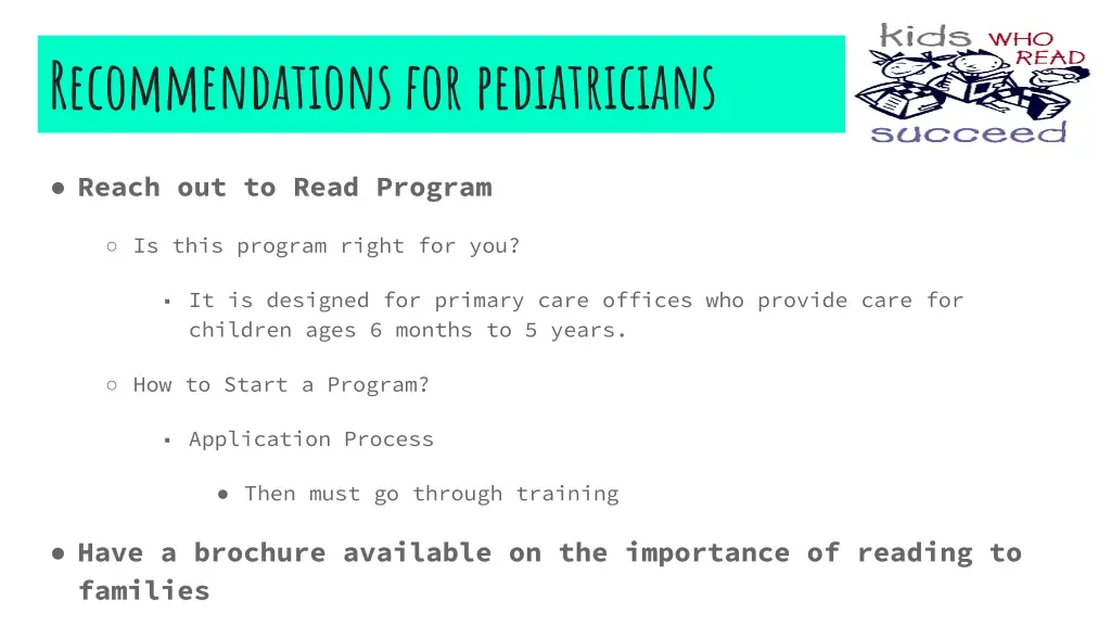 recommendations for pediatricians