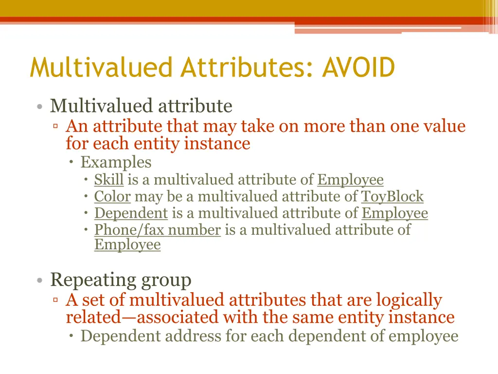 multivalued attributes avoid