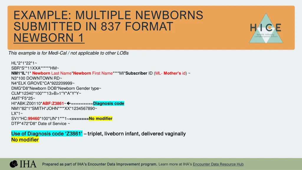 example multiple newborns submitted in 837 format