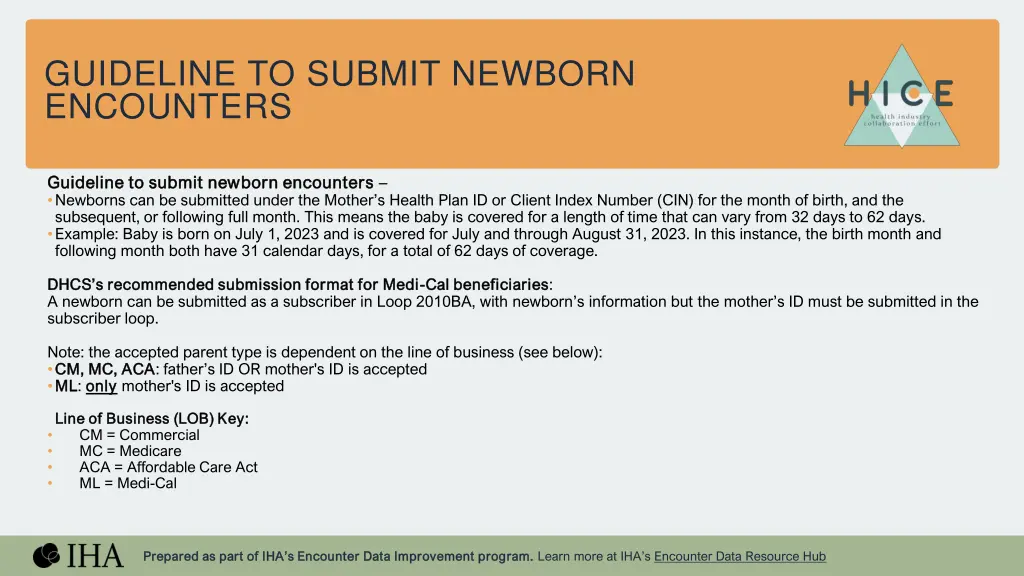 guideline to submit newborn encounters