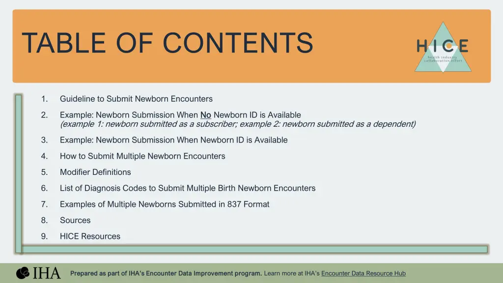 table of contents