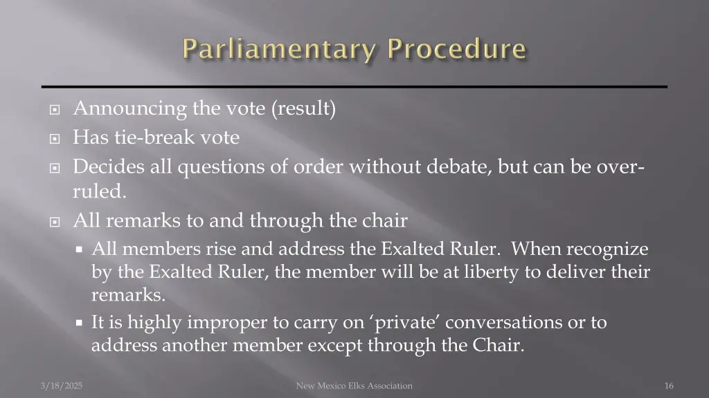 announcing the vote result has tie break vote