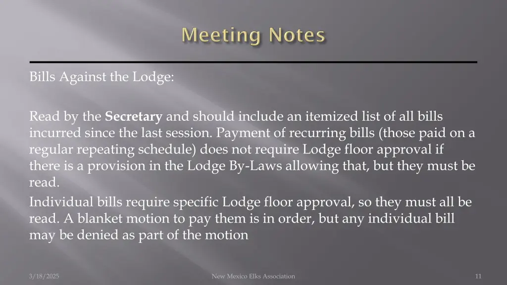 bills against the lodge