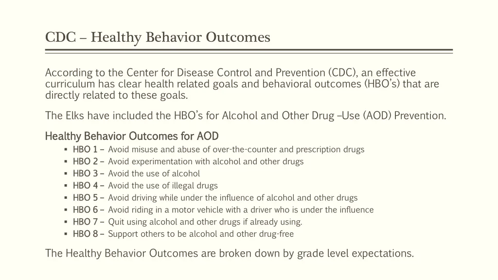 cdc healthy behavior outcomes