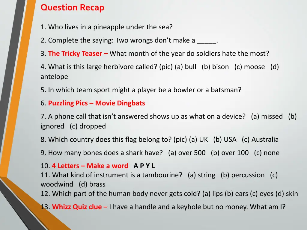 question recap