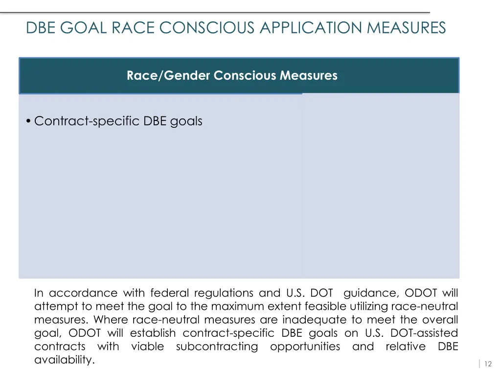 dbe goal race conscious application measures