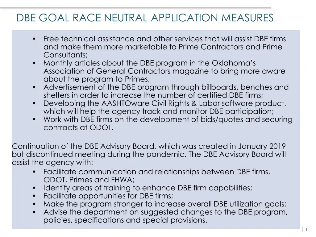 dbe goal race neutral application measures