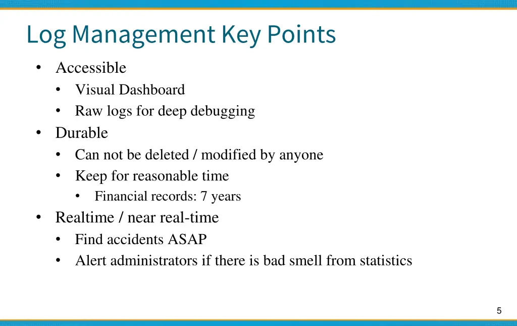 log management key points accessible visual