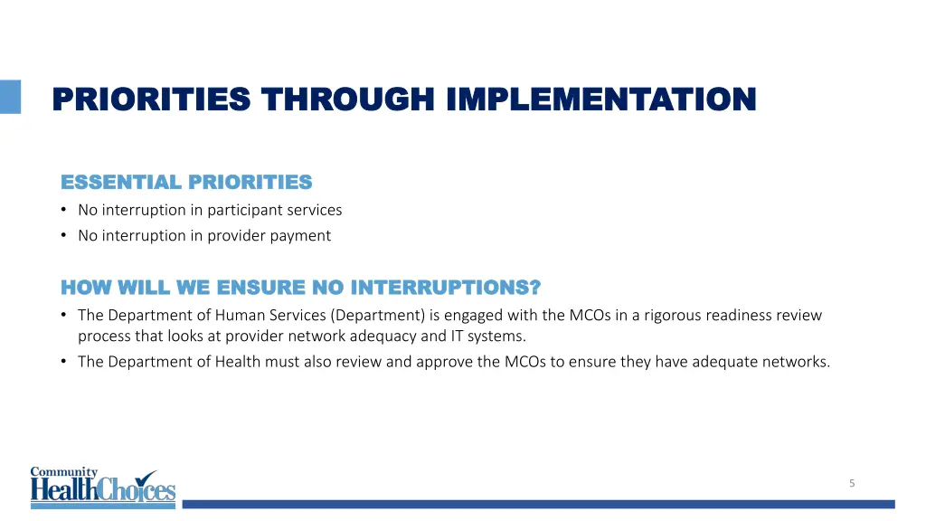 priorities through implementation priorities
