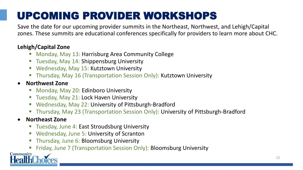 upcoming provider workshops upcoming provider