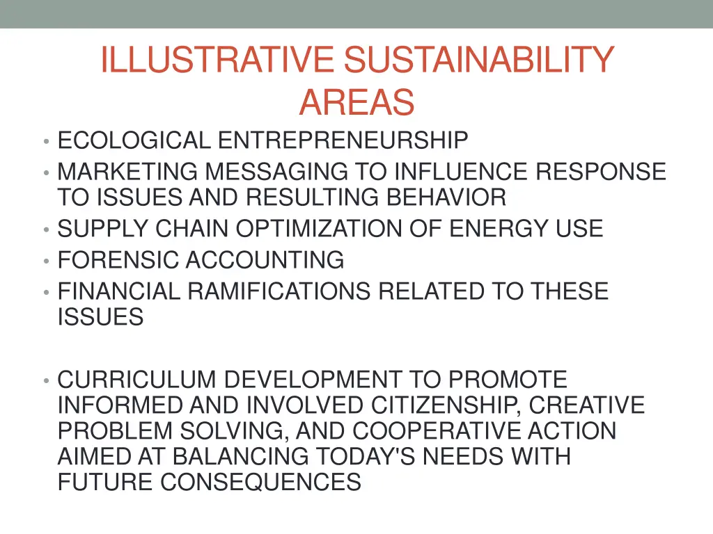 illustrative sustainability areas ecological