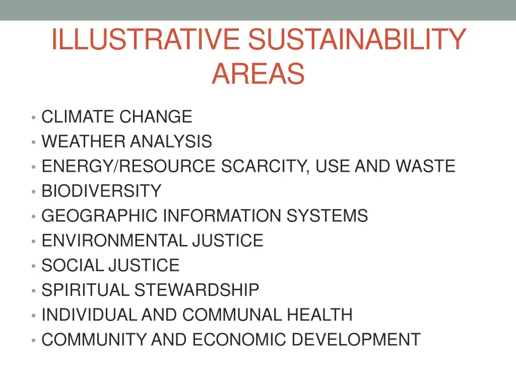 illustrative sustainability areas