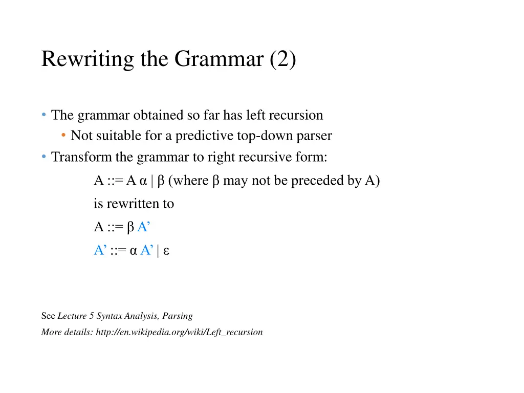 rewriting the grammar 2