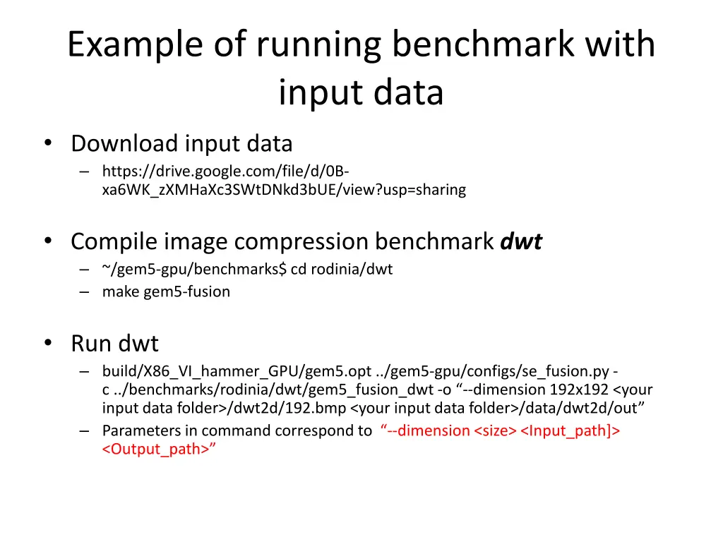 example of running benchmark with input data