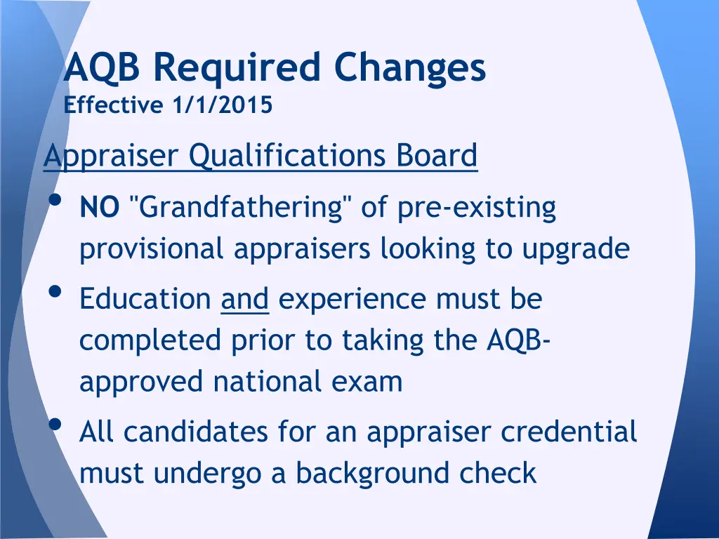 aqb required changes effective 1 1 2015