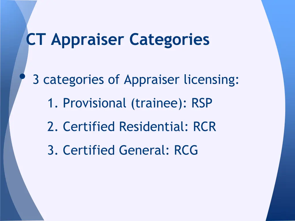 ct appraiser categories