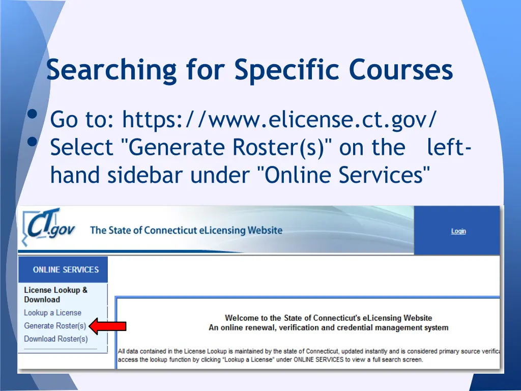 searching for specific courses go to https