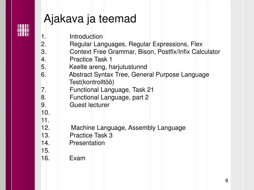 ajakava ja teemad