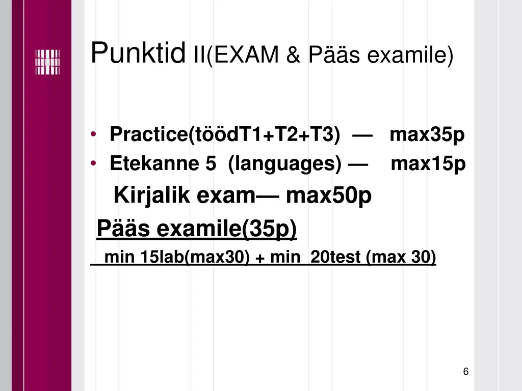 punktid ii exam p s examile
