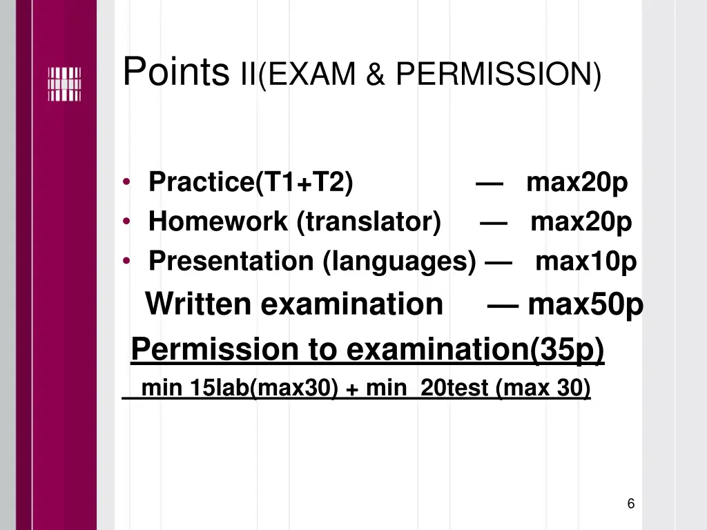 points ii exam permission