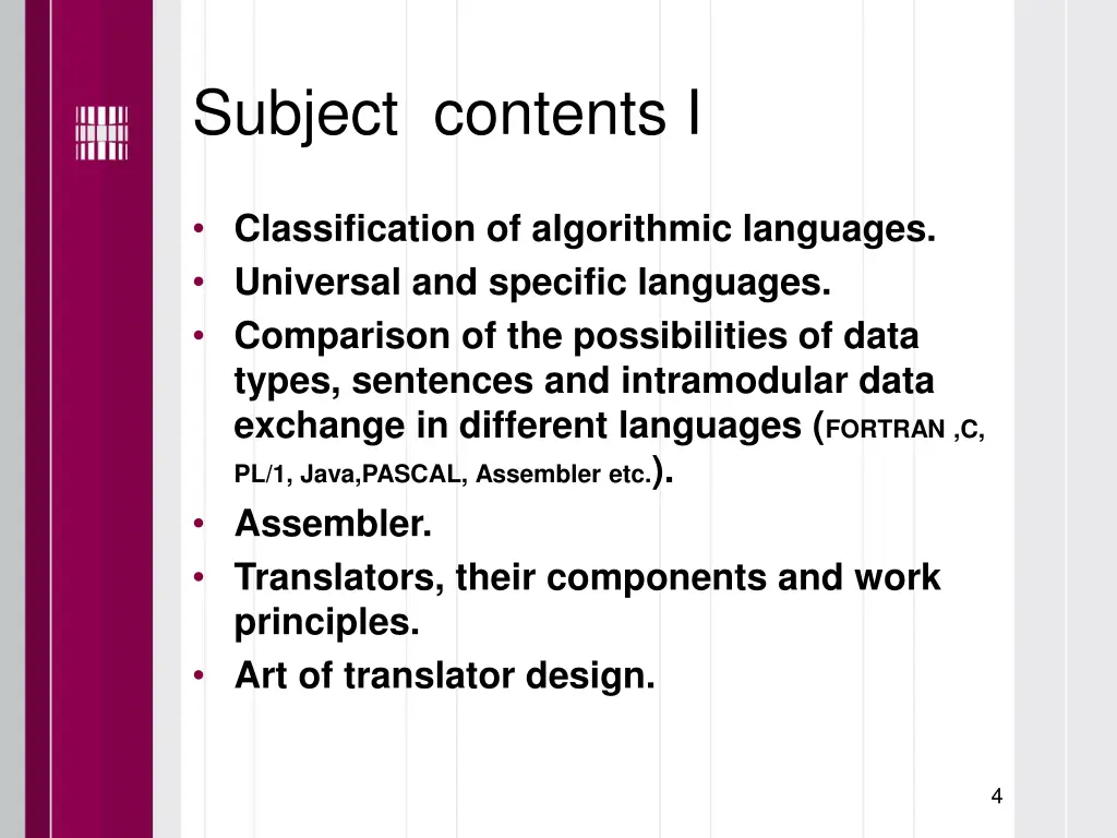 subject contents i