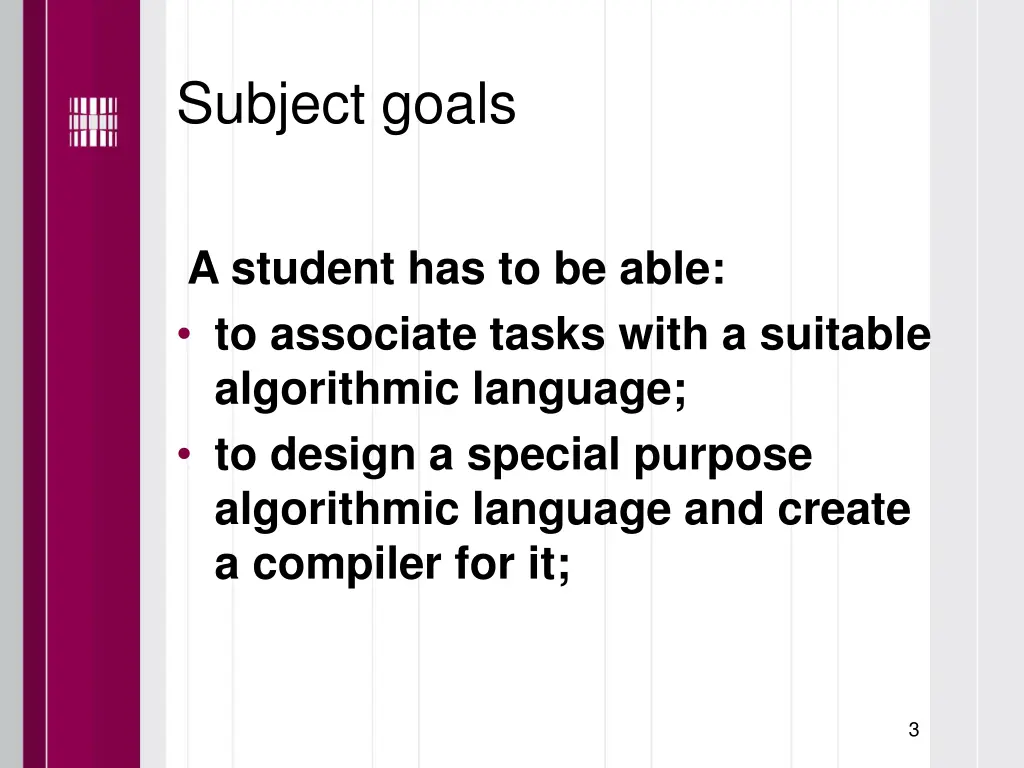 subject goals