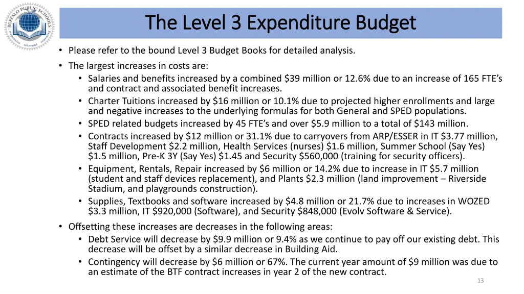 the level 3 expenditure budget the level