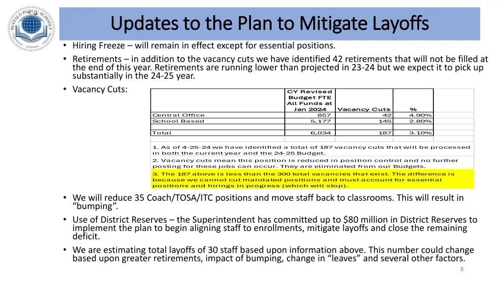 updates to the plan to mitigate layoffs updates