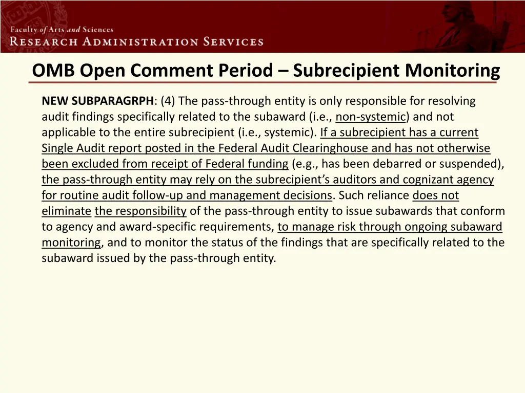 omb open comment period subrecipient monitoring