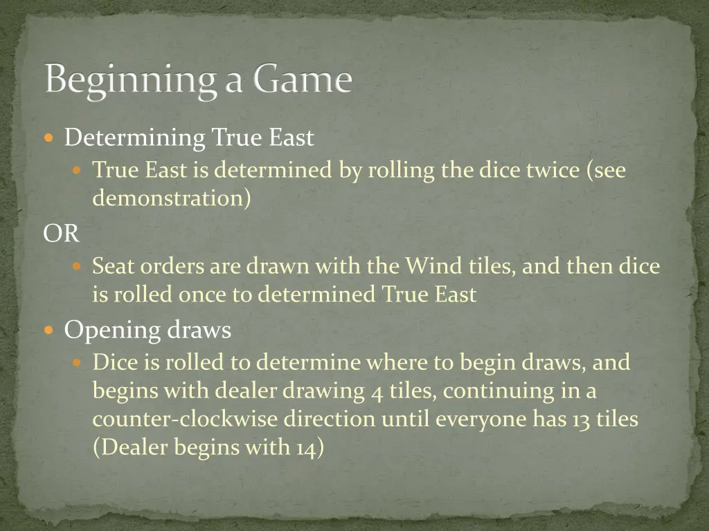 beginning a game