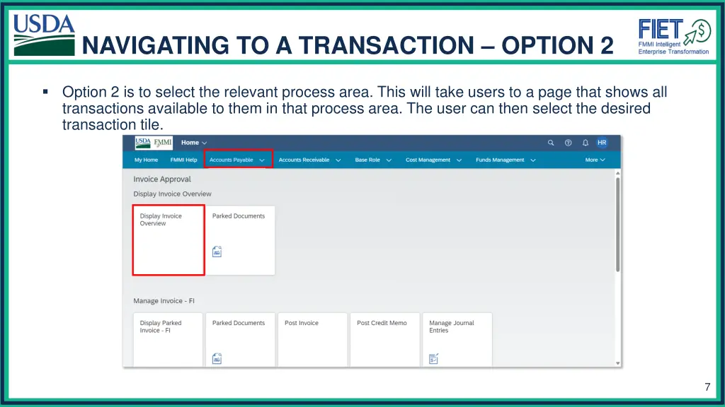 navigating to a transaction option 2