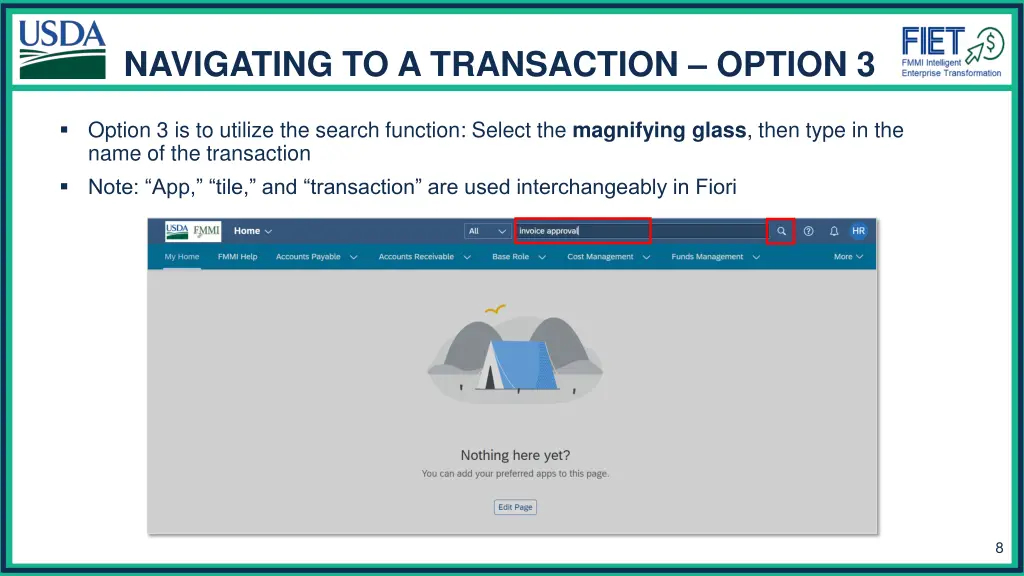 navigating to a transaction option 3
