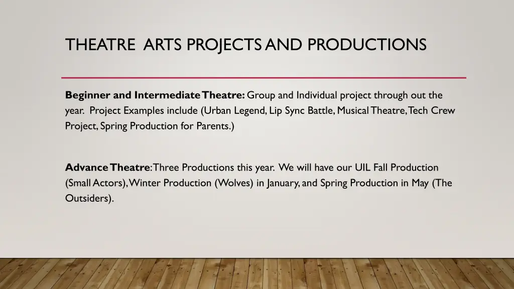 theatre arts projects and productions