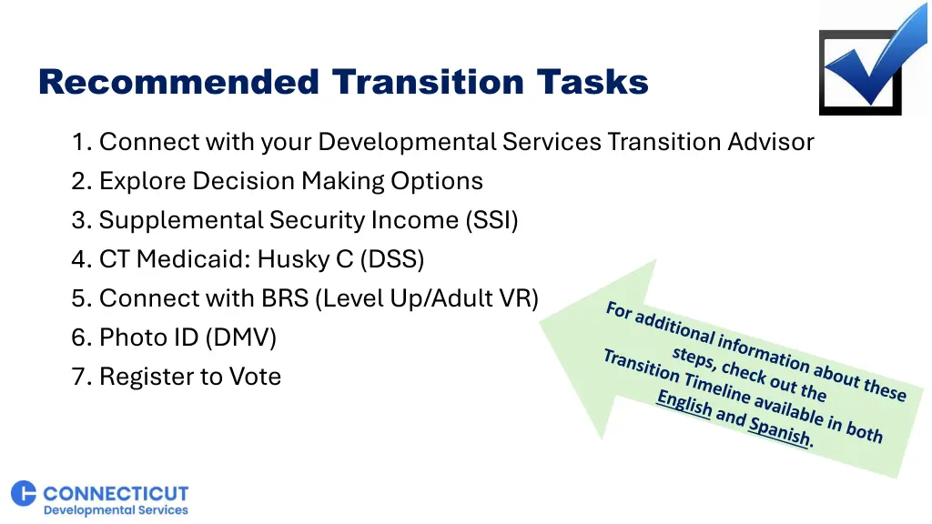 recommended transition tasks