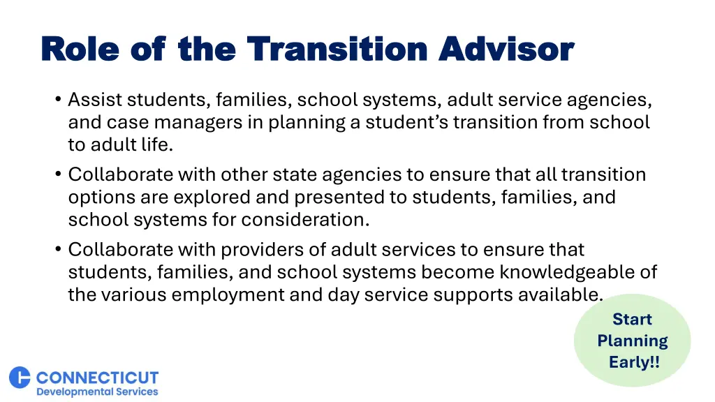 role of the transition advisor role